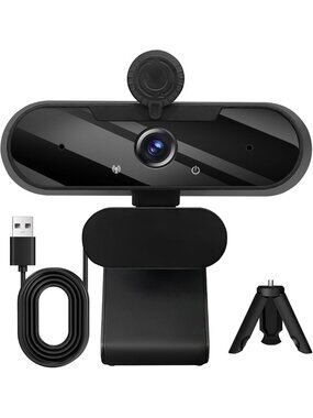 HD 1080P Webcam with Microphone, Rotatable Tripod & Privacy Cover for PC/Laptop